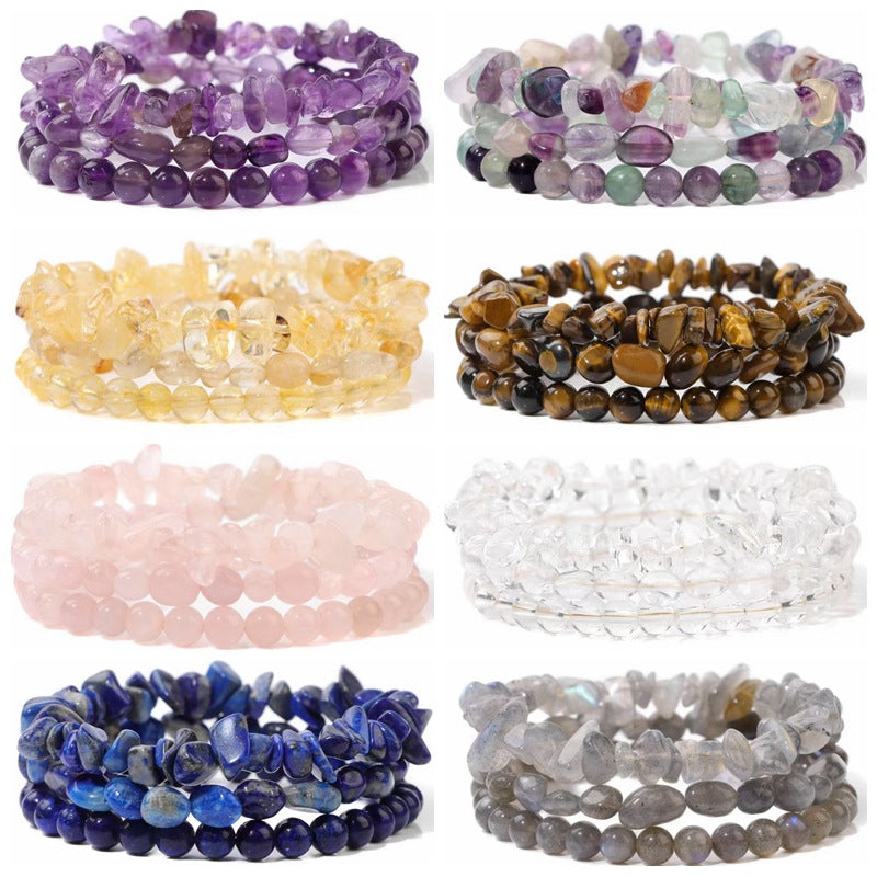 6mm Natural Stone Bracelet Set – Rose Quartz, Tiger Eye & Agate Stackable Healing Bead Bracelets aurimala