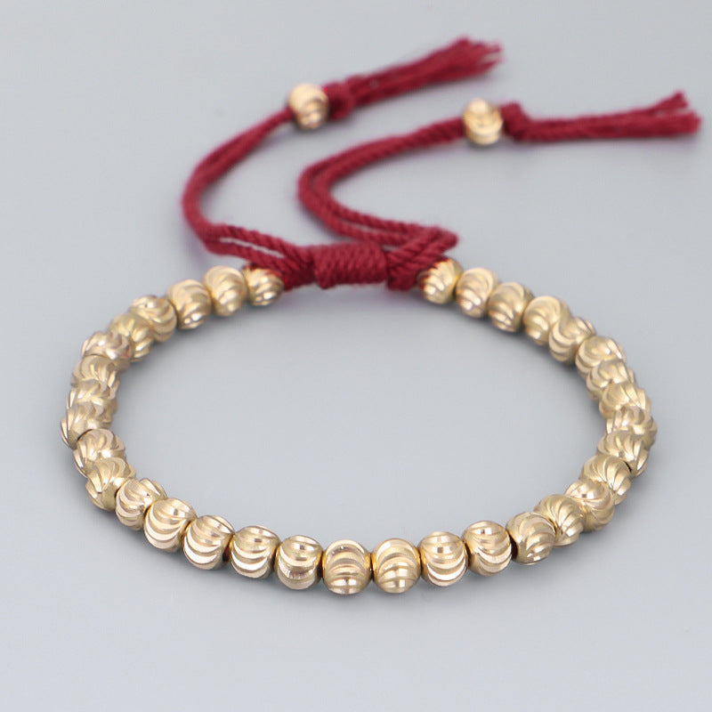 Handwoven Brass Barrel Bead Bracelet — Rotating Charm, Creative Rope Jewelry for Mindful Living