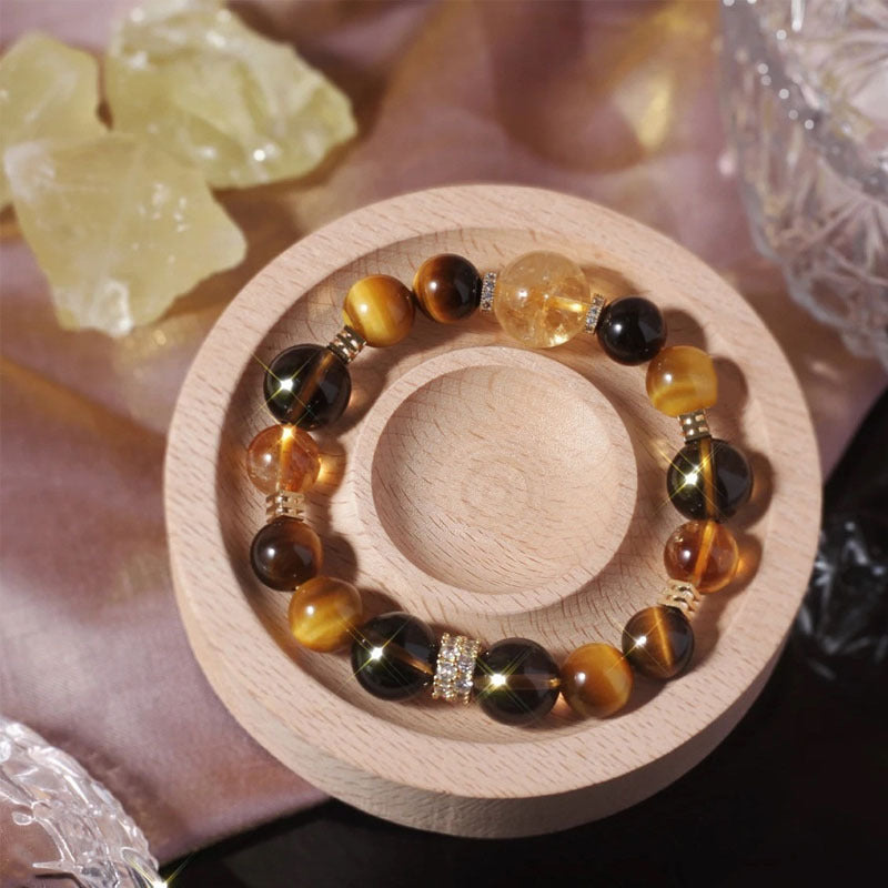 Golden Energy Wealth Bracelet – Natural Citrine, Golden Tiger Eye & Rutilated Quartz Beads for Men & Women - aurimala