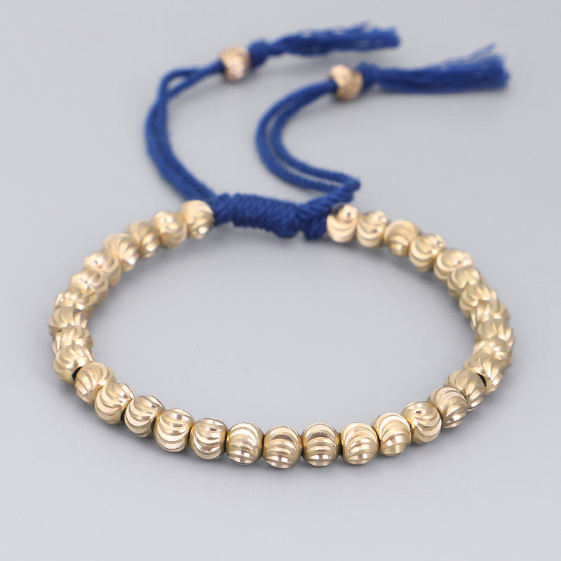 Handwoven Brass Barrel Bead Bracelet — Rotating Charm, Creative Rope Jewelry for Mindful Living