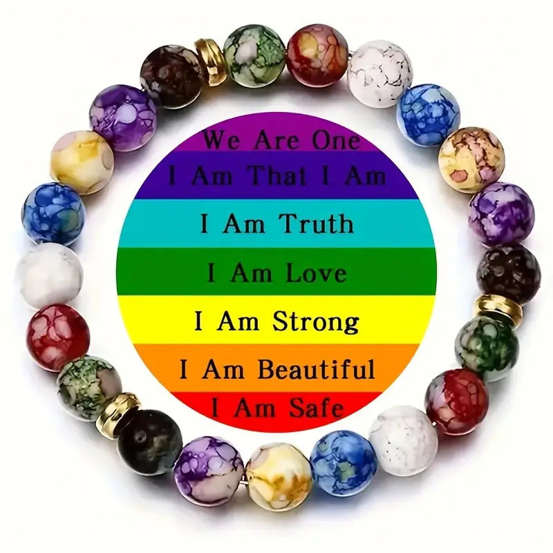 Rainbow Energy Bead Bracelet — Colorful Yoga Balance Stone Bracelet for Positive Vibes
