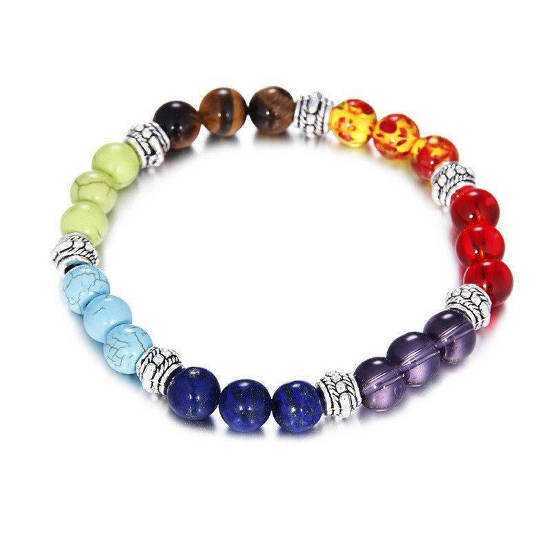 Rainbow Natural Stone Energy Bracelet — Tiger Eye, Lapis, Amethyst & Red Agate for Balance & Positive Vibes