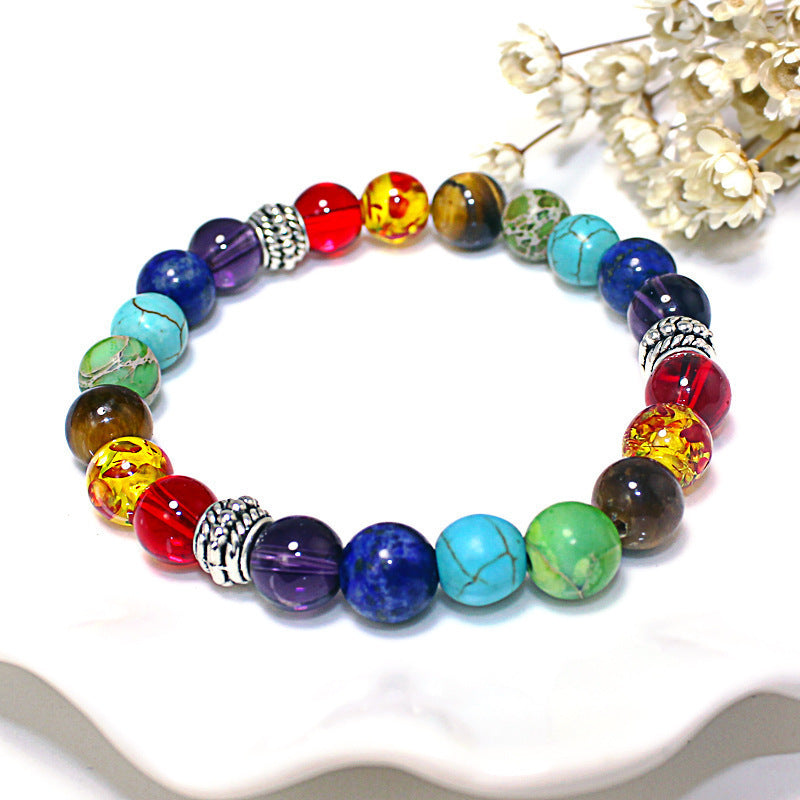 Rainbow Natural Stone Energy Bracelet — Tiger Eye, Lapis, Amethyst & Red Agate for Balance & Positive Vibes