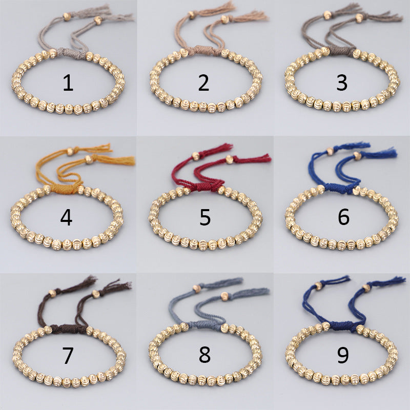 Handwoven Brass Barrel Bead Bracelet — Rotating Charm, Creative Rope Jewelry for Mindful Living