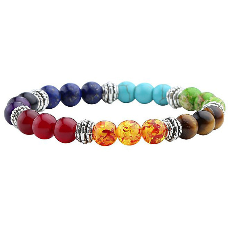 Rainbow Natural Stone Energy Bracelet — Tiger Eye, Lapis, Amethyst & Red Agate for Balance & Positive Vibes