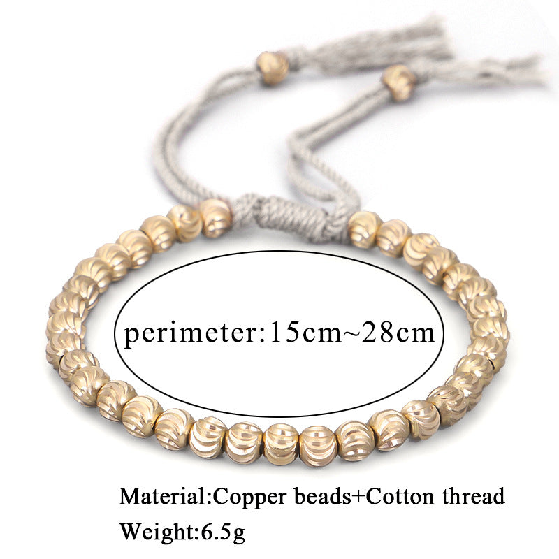 Handwoven Brass Barrel Bead Bracelet — Rotating Charm, Creative Rope Jewelry for Mindful Living