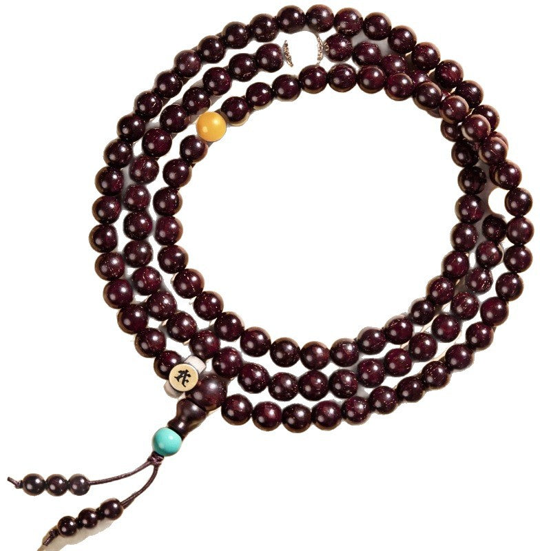 108-Bead Blood Sandalwood Mala Bracelet with Golden Star Pattern – Unisex Spiritual Jewelry - aurimala3