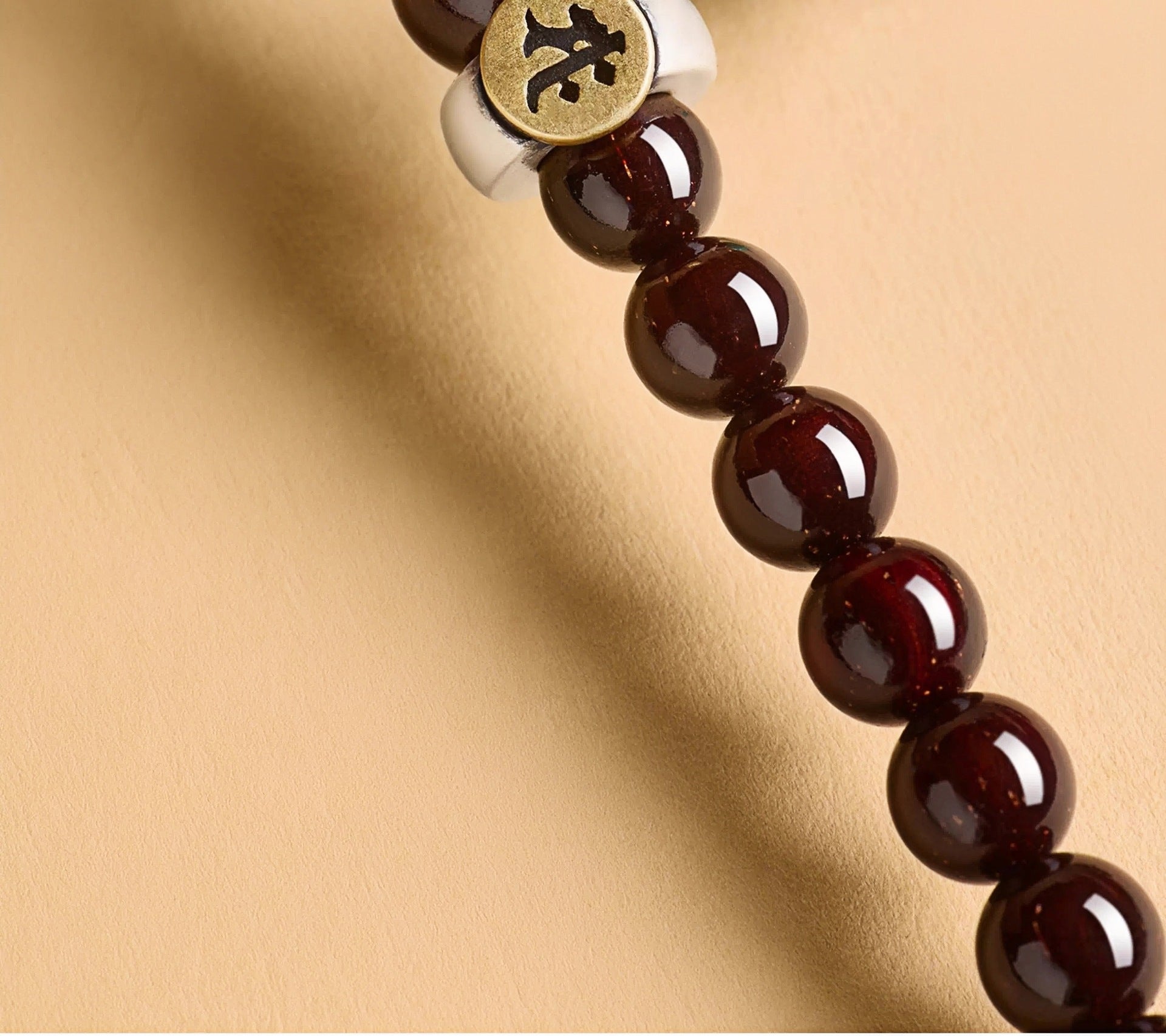 108-Bead Blood Sandalwood Mala Bracelet with Golden Star Pattern – Unisex Spiritual Jewelry - aurimala4