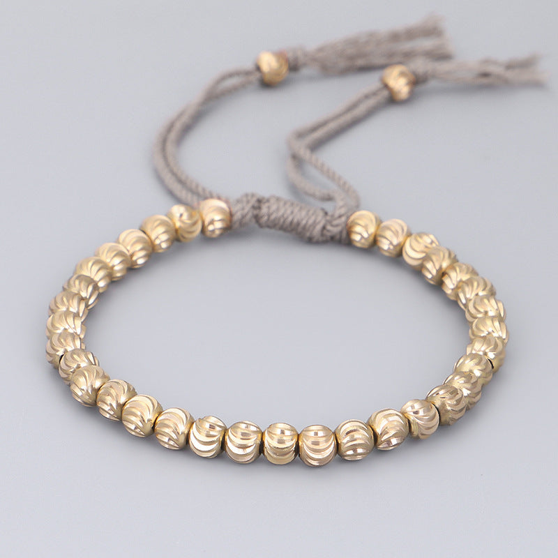 Handwoven Brass Barrel Bead Bracelet — Rotating Charm, Creative Rope Jewelry for Mindful Living