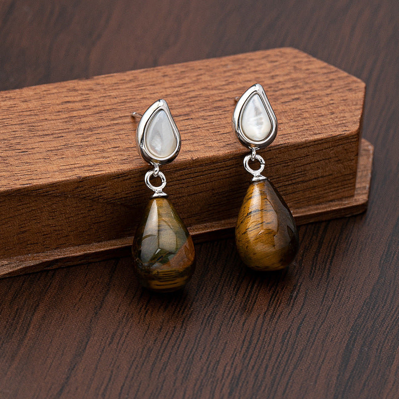 Minimalist Teardrop Tiger Eye Crystal Stud Earrings - Stylish and Versatile for Fall & Winter aurimala