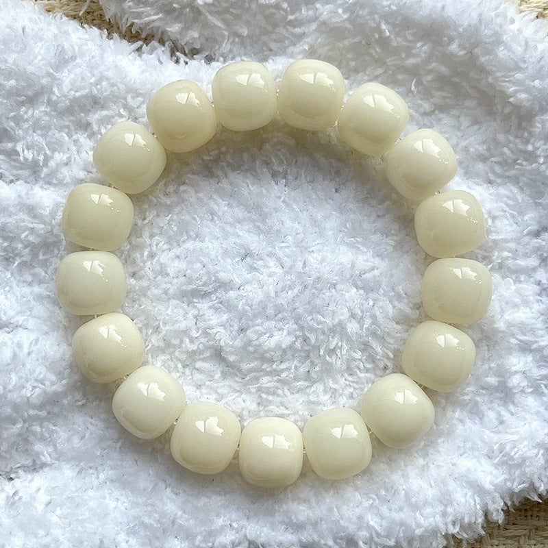 White Jade Bodhi Root Bracelet – High-Polish Shine, Zen-Inspired Beads for Men & Women