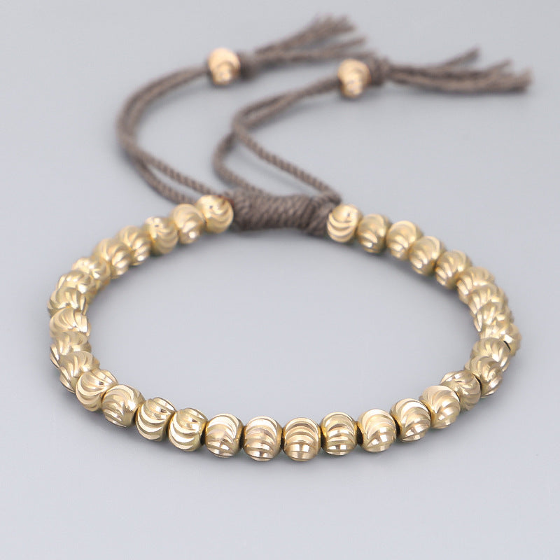 Handwoven Brass Barrel Bead Bracelet — Rotating Charm, Creative Rope Jewelry for Mindful Living