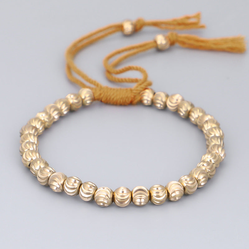 Handwoven Brass Barrel Bead Bracelet — Rotating Charm, Creative Rope Jewelry for Mindful Living