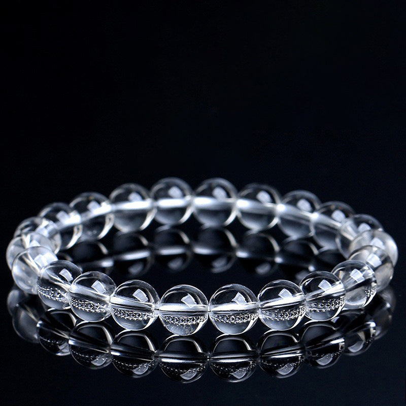 Natural Clear Quartz Energy Bracelet – White Crystal Beaded Healing Jewelry - aurimala