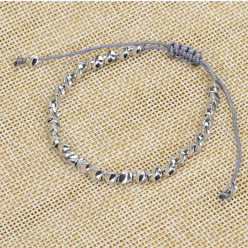 Handwoven Adjustable Tassel Bracelet — Boho Rope Bracelet with Unique Brass Beads