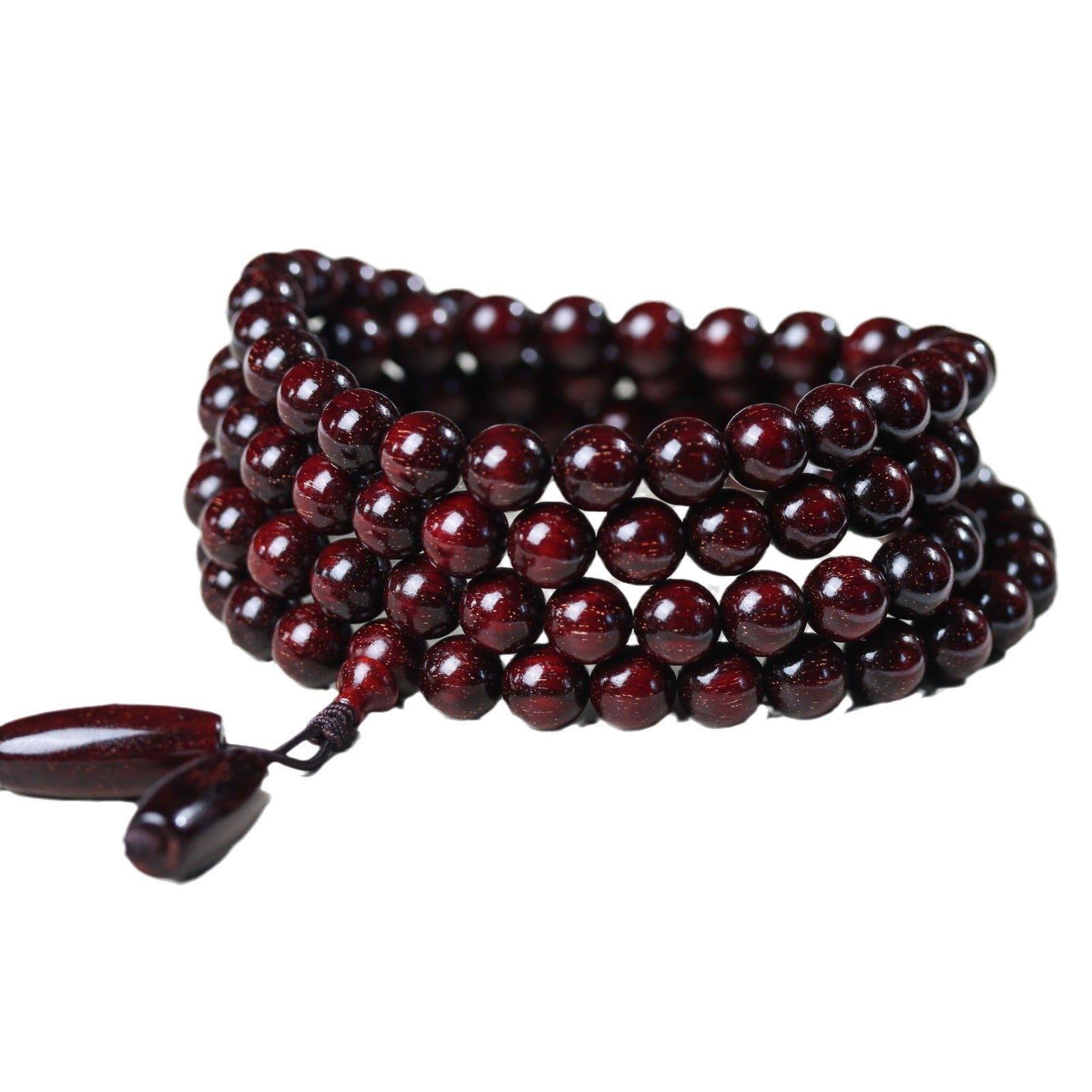 108-Bead Natural Sandalwood Bracelet – High Oil Density Red Sandalwood with Golden Star Grain - aurimala2