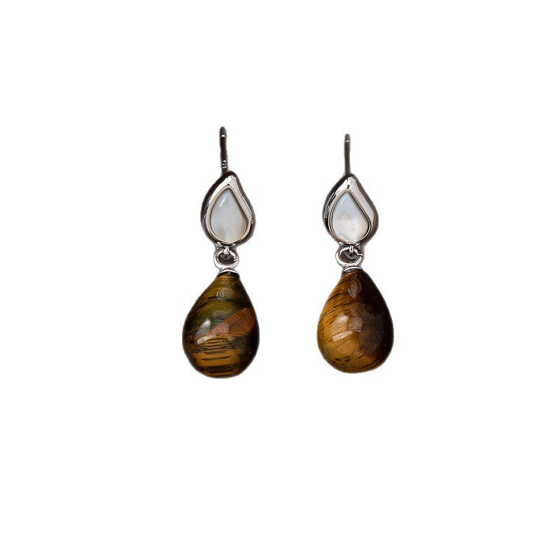Minimalist Teardrop Tiger Eye Crystal Stud Earrings - Stylish and Versatile for Fall & Winter aurimala