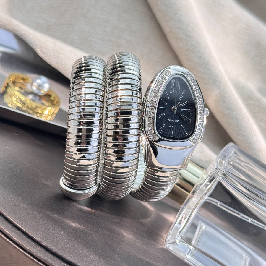 Snake Style Women’s Bangle Watch for Women – Fashion Jewelry Accessory, Trendy Quartz Bracelet Watch Gift, Ready Stock Ladies Watch USA Style aurimala