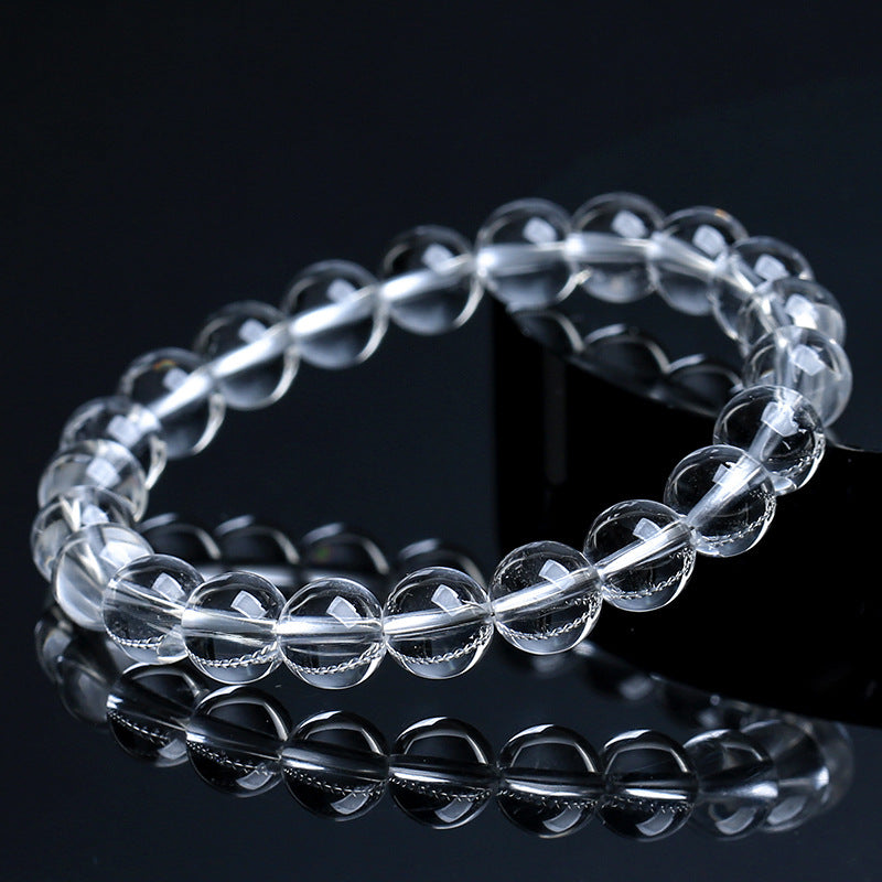 Natural Clear Quartz Energy Bracelet – White Crystal Beaded Healing Jewelry - aurimala