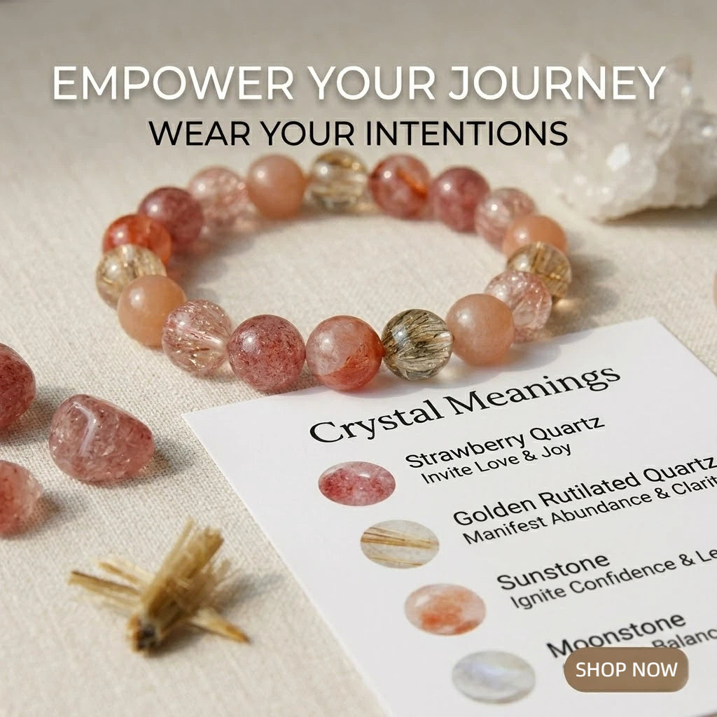 Strawberry Quartz & Rutilated Quartz Bracelet – Natural Crystal Beaded Bracelet for Love, Energy & Feminine Healing Gift aurimala