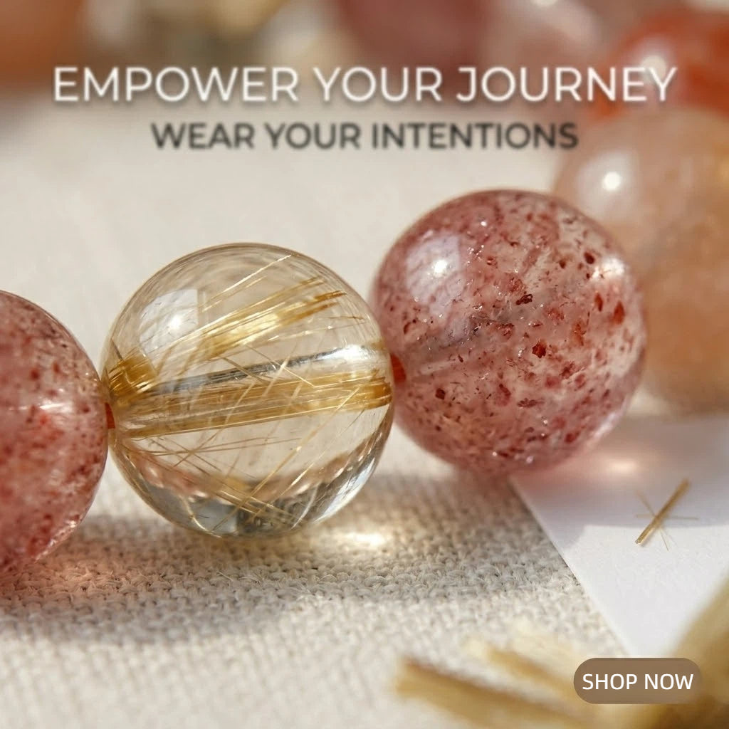 Strawberry Quartz & Rutilated Quartz Bracelet – Natural Crystal Beaded Bracelet for Love, Energy & Feminine Healing Gift aurimala