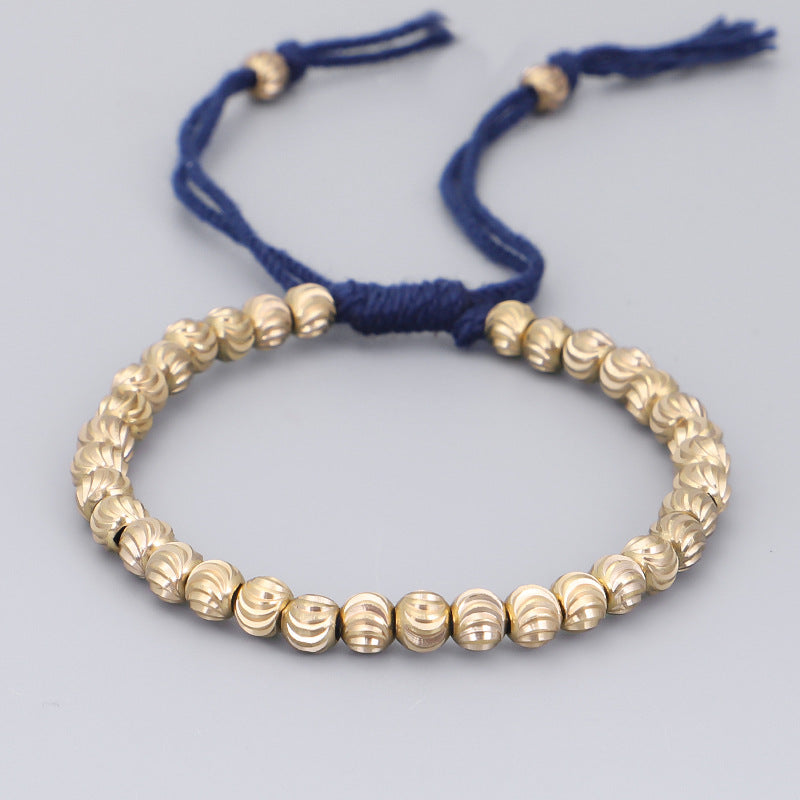 Handwoven Brass Barrel Bead Bracelet — Rotating Charm, Creative Rope Jewelry for Mindful Living