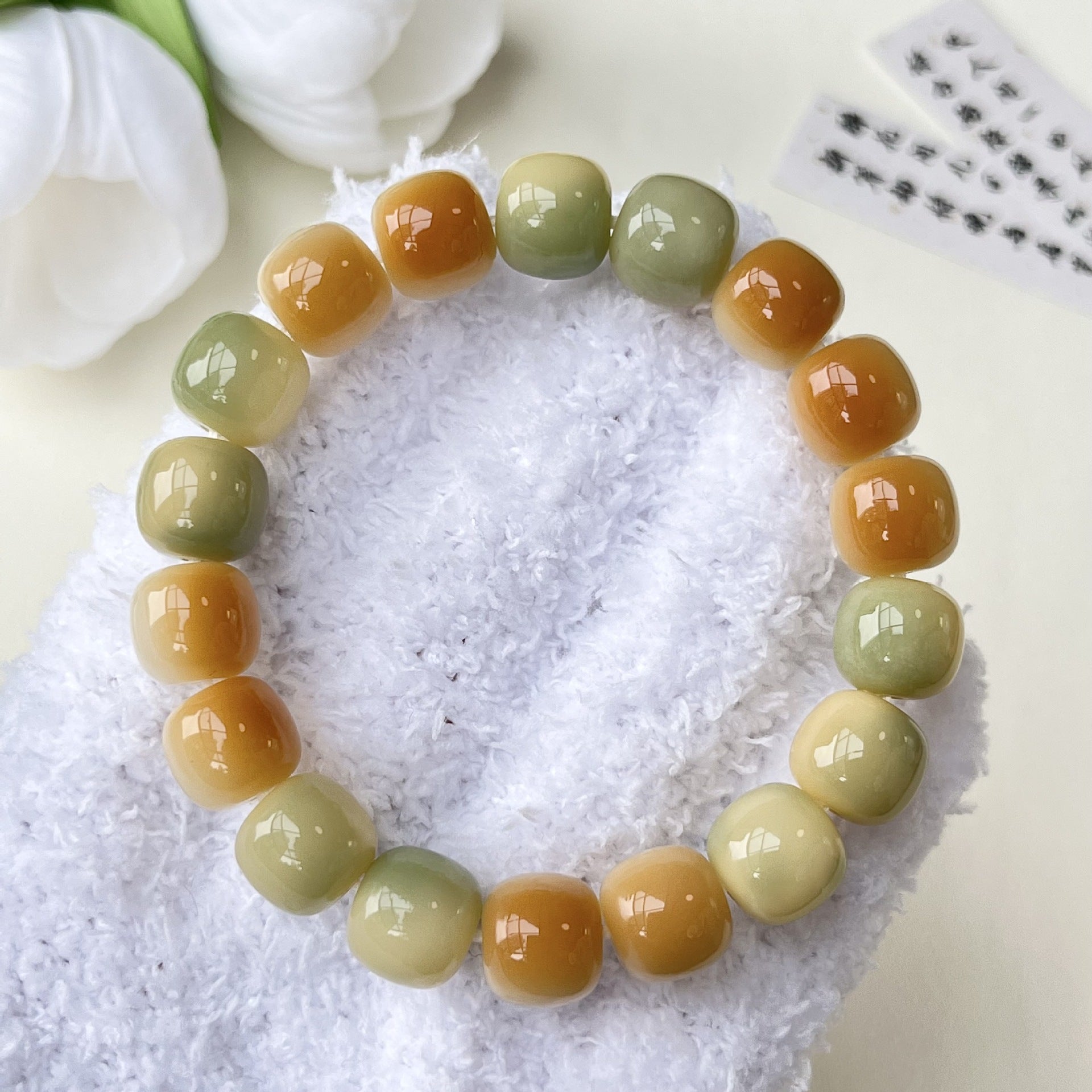 White Jade Bodhi Root Bracelet – High-Polish Shine, Zen-Inspired Beads for Men & Women