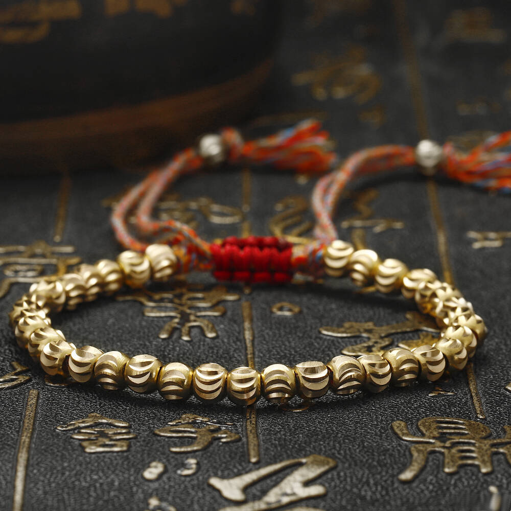 Handwoven Brass Barrel Bead Bracelet — Rotating Charm, Creative Rope Jewelry for Mindful Living