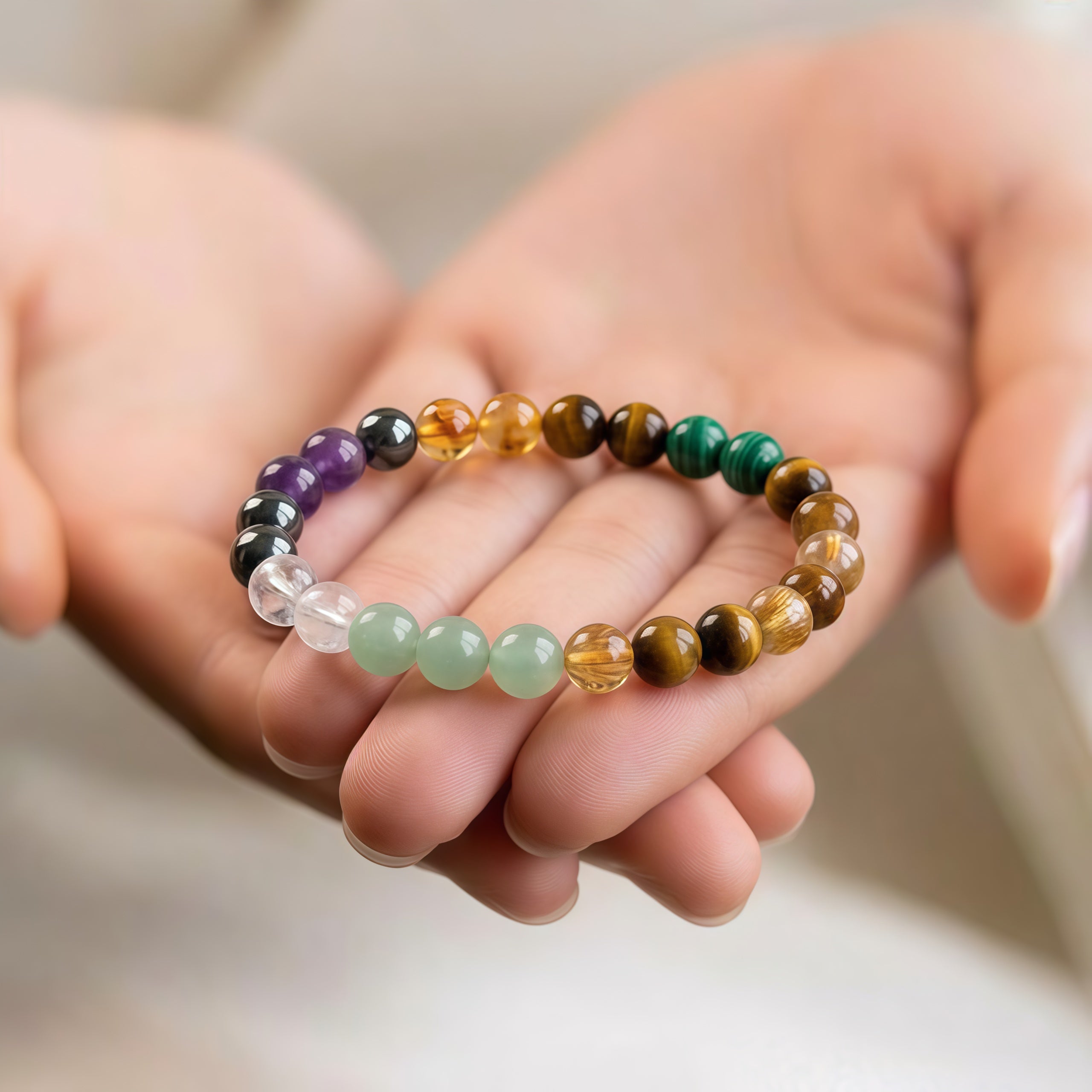 7 energy natural crystal bracelet with colorful healing stones, chakra balancing bracelet for positive energy
