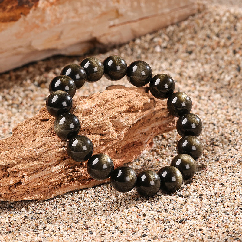 Black Obsidian & Golden Sheen Obsidian Bracelet – Natural Protection, Confidence & Grounding Energy (Unisex) - aurimala2