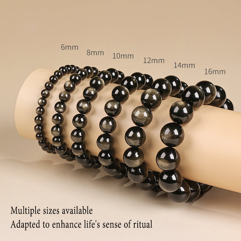 Black Obsidian & Golden Sheen Obsidian Bracelet – Natural Protection, Confidence & Grounding Energy (Unisex) aurimala3