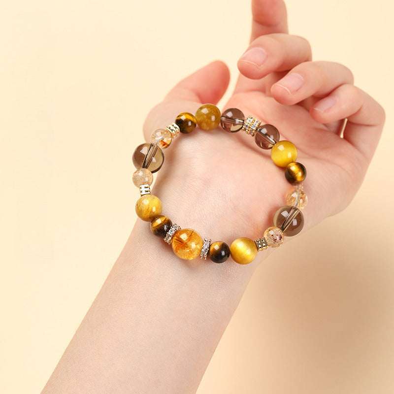 Golden Energy Wealth Bracelet – Natural Citrine, Golden Tiger Eye & Rutilated Quartz Beads for Men & Women - aurimala