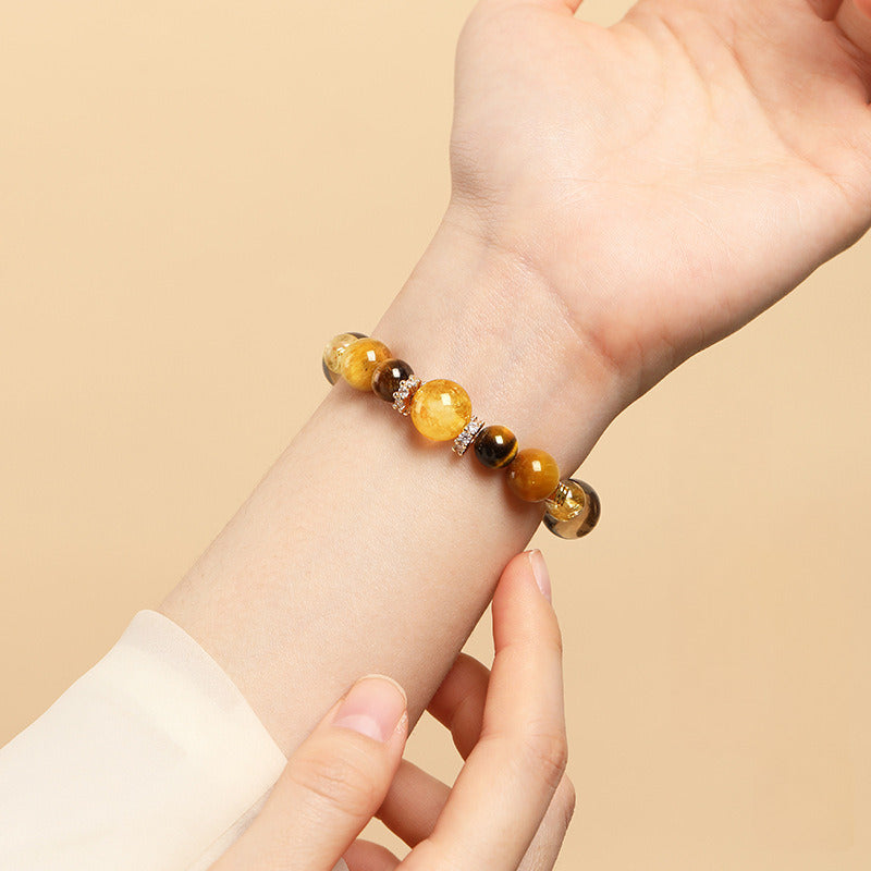 Golden Energy Wealth Bracelet – Natural Citrine, Golden Tiger Eye & Rutilated Quartz Beads for Men & Women - aurimala1