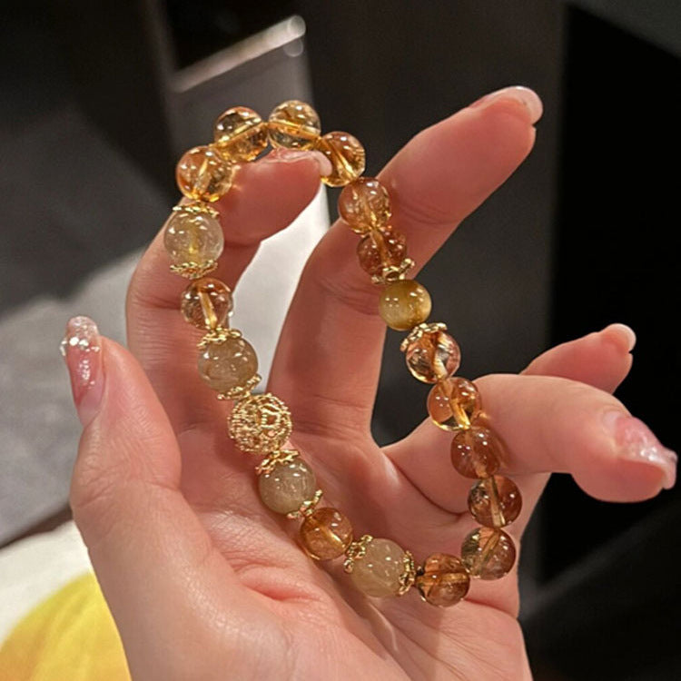 Golden Energy Wealth Bracelet – Natural Citrine, Golden Tiger Eye & Rutilated Quartz Beads for Men & Women - aurimala4
