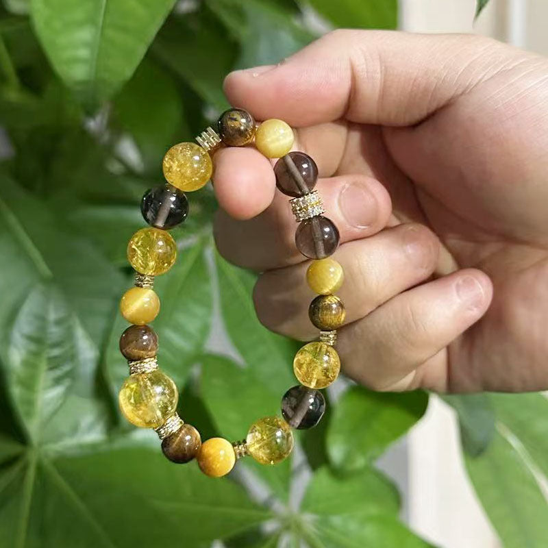 Golden Energy Wealth Bracelet – Natural Citrine, Golden Tiger Eye & Rutilated Quartz Beads for Men & Women - aurimala6