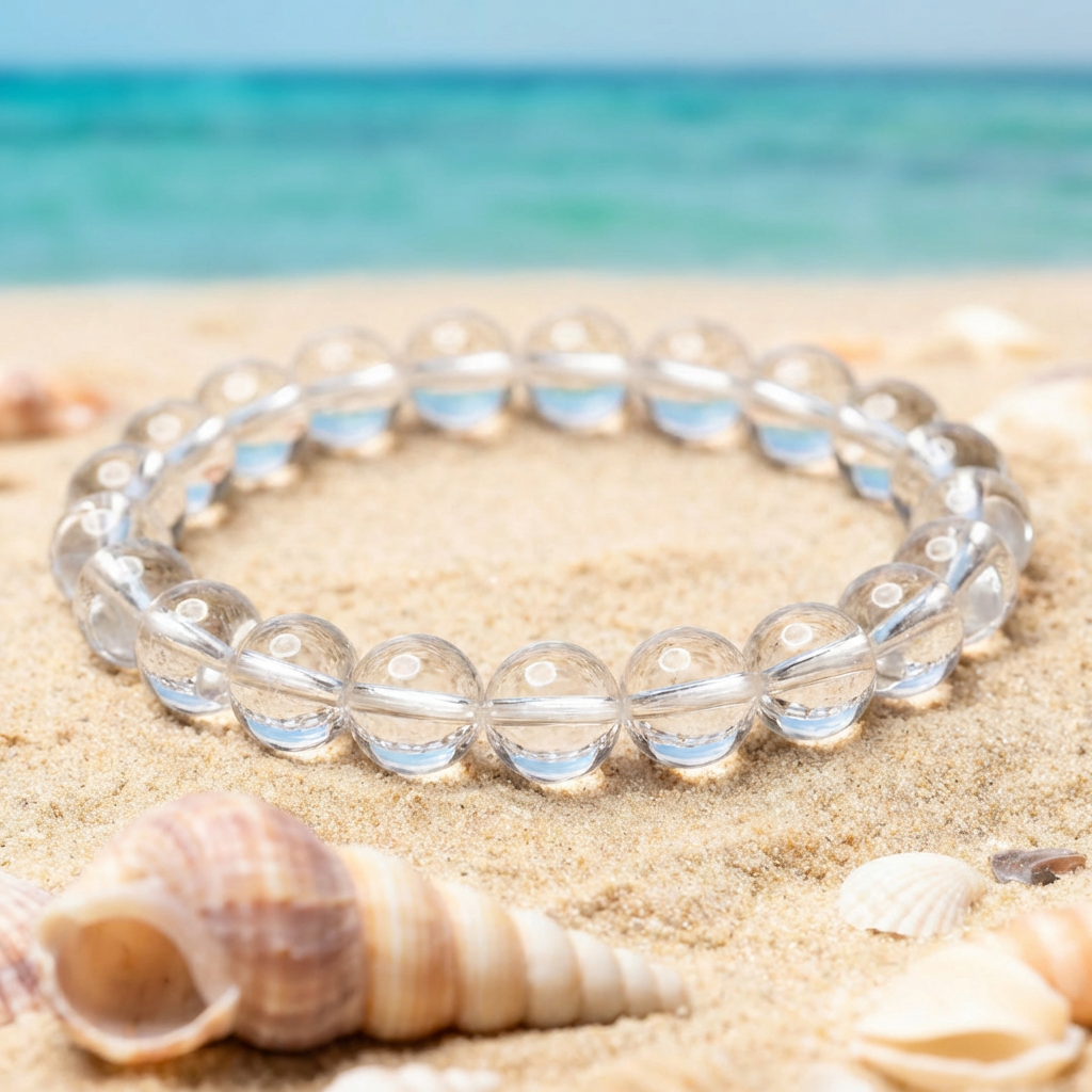 Natural Clear Quartz Energy Bracelet – White Crystal Beaded Healing Jewelry2