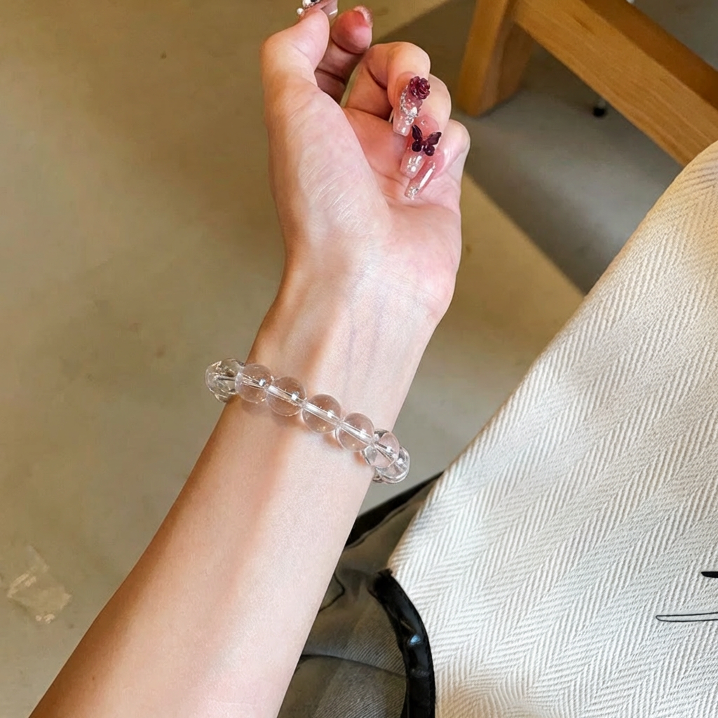 Natural Clear Quartz Energy Bracelet – White Crystal Beaded Healing Jewelry4