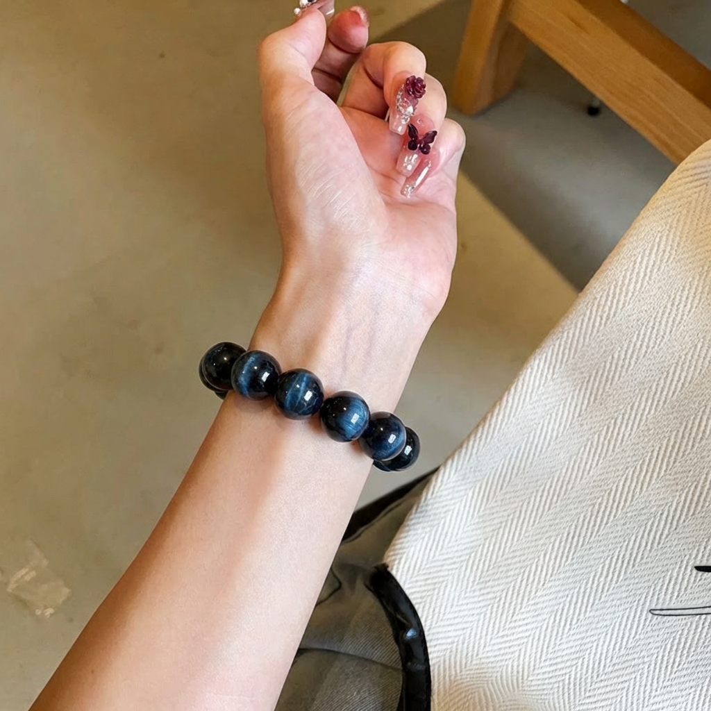 Natural Lightning Blue Tiger’s Eye Bracelet | Imperial Blue Tiger Eye Beads aurimala2