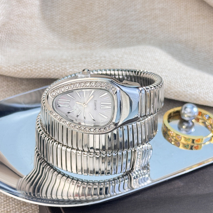 Snake Style Women’s Bangle Watch for Women – Fashion Jewelry Accessory, Trendy Quartz Bracelet Watch Gift, Ready Stock Ladies Watch USA Style aurimala