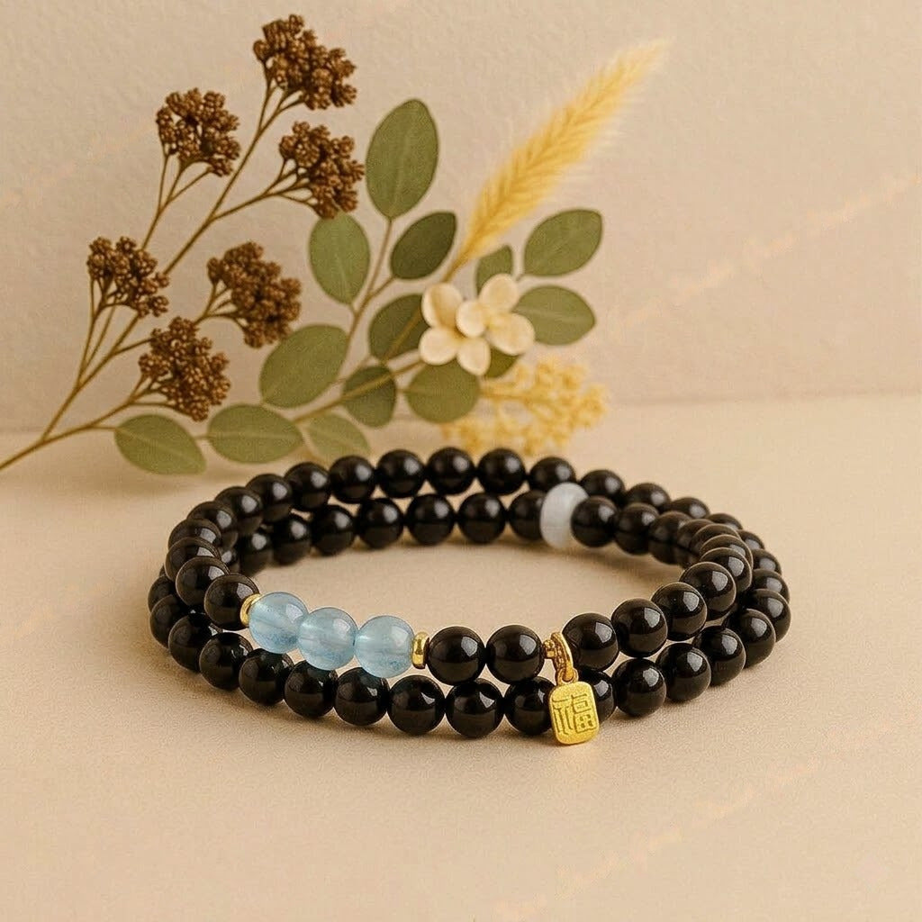 Black Obsidian protection bracelet with crystal accent beads, healing energy bracelet for grounding and protection