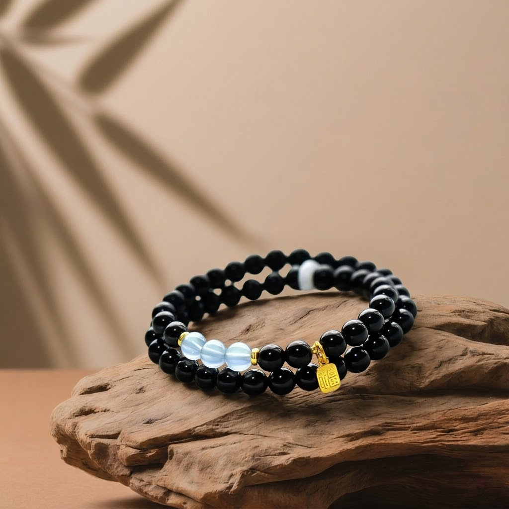 Black Obsidian energy bracelet with protection beads and gold charm, natural crystal bracelet for spiritual protection